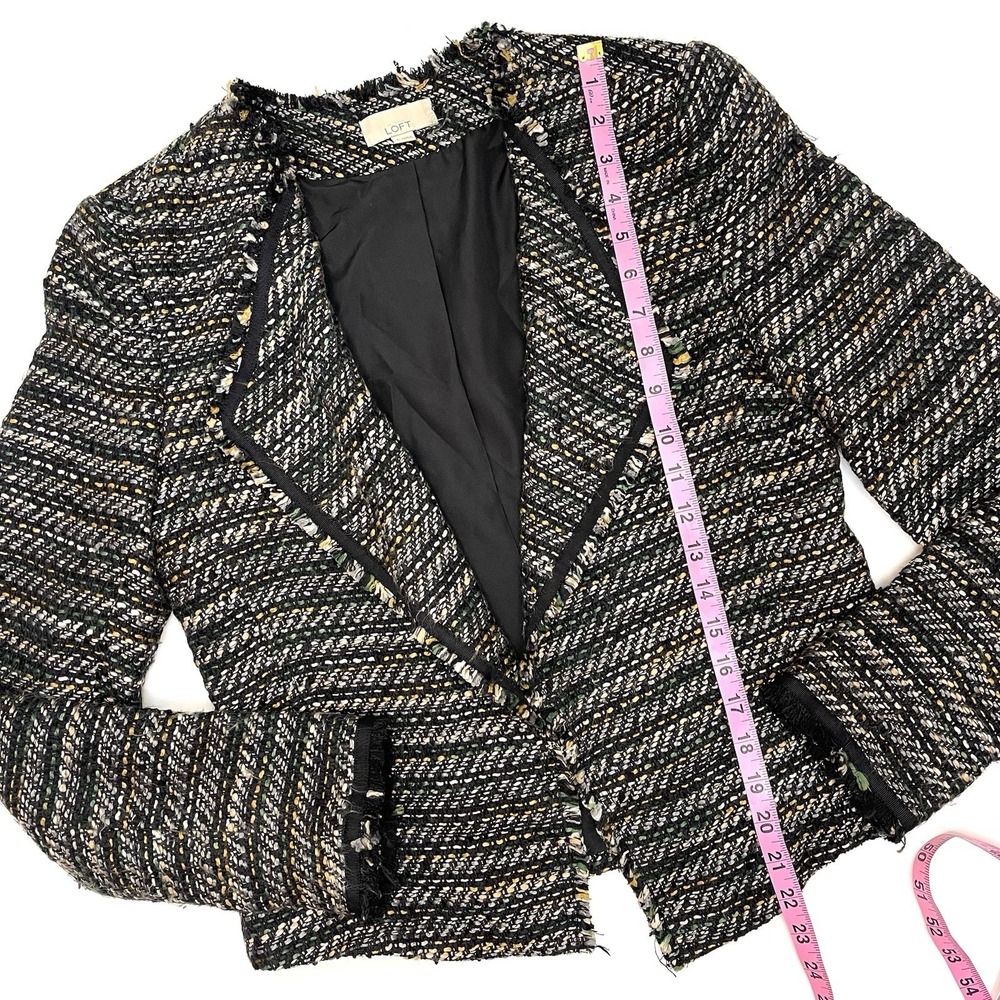 Loft Women's Black Tweed Open Blazer Black Gray Mustard 6 - Picture 13 of 14